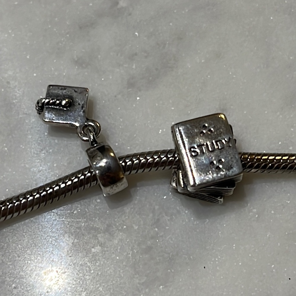 Pandora charm bracelet Study Book Charm with Owl and Graduation Cap Charm